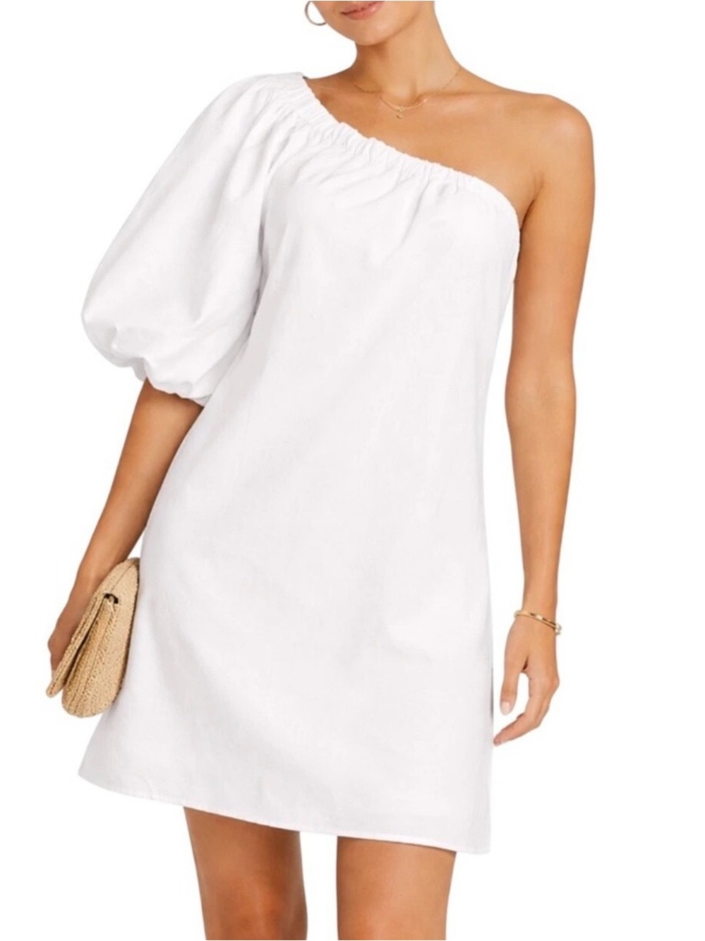 White One-Shoulder Puff Sleeve Mini Dress